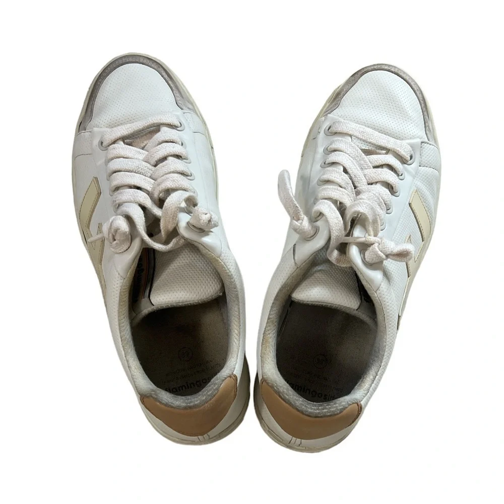 𝅺F- Flamingos Lite Coke White Vegan Distressed Initial Sneakers